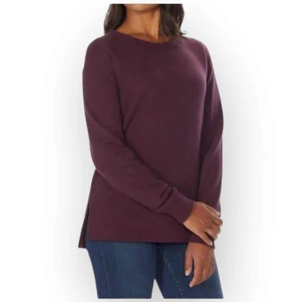 NWT Kirkland Signature Purple Fleece Crewneck Side Slit Sweater Women Small
